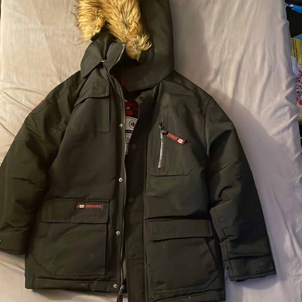 Kids Black Parka Coat with Faux Fur Hood